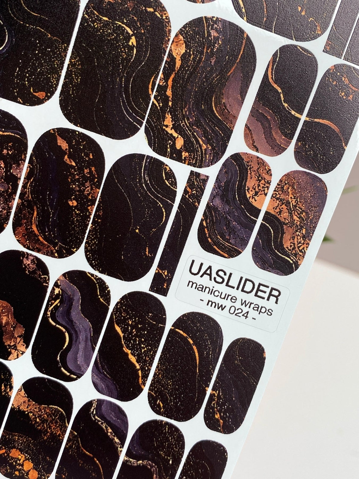 Black Marble Manicure Nail Wraps — Copper & Violet Veins | mw-024 - UASLIDER