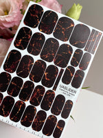 Black Marble Manicure Nail Wraps — Fiery Orange Veins | mw-028 - UASLIDER