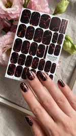 Black Marble Manicure Nail Wraps — Fiery Orange Veins | mw-028 - UASLIDER