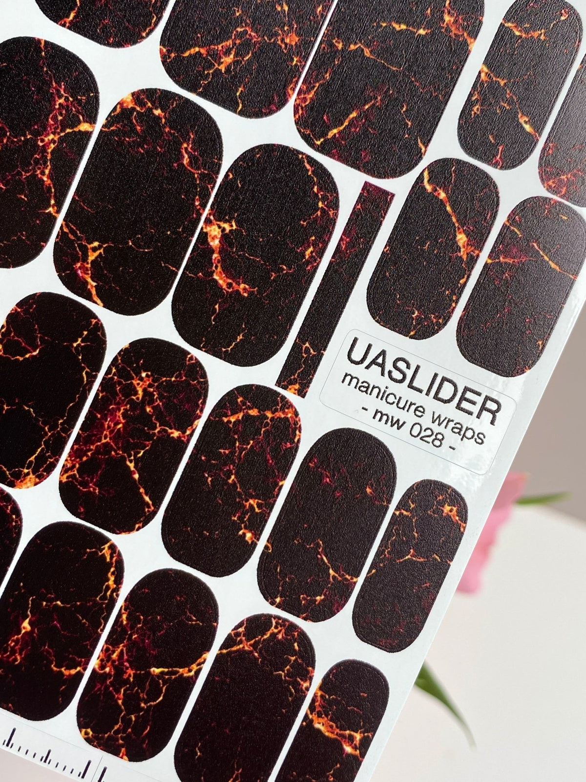 Black Marble Manicure Nail Wraps — Fiery Orange Veins | mw-028 - UASLIDER