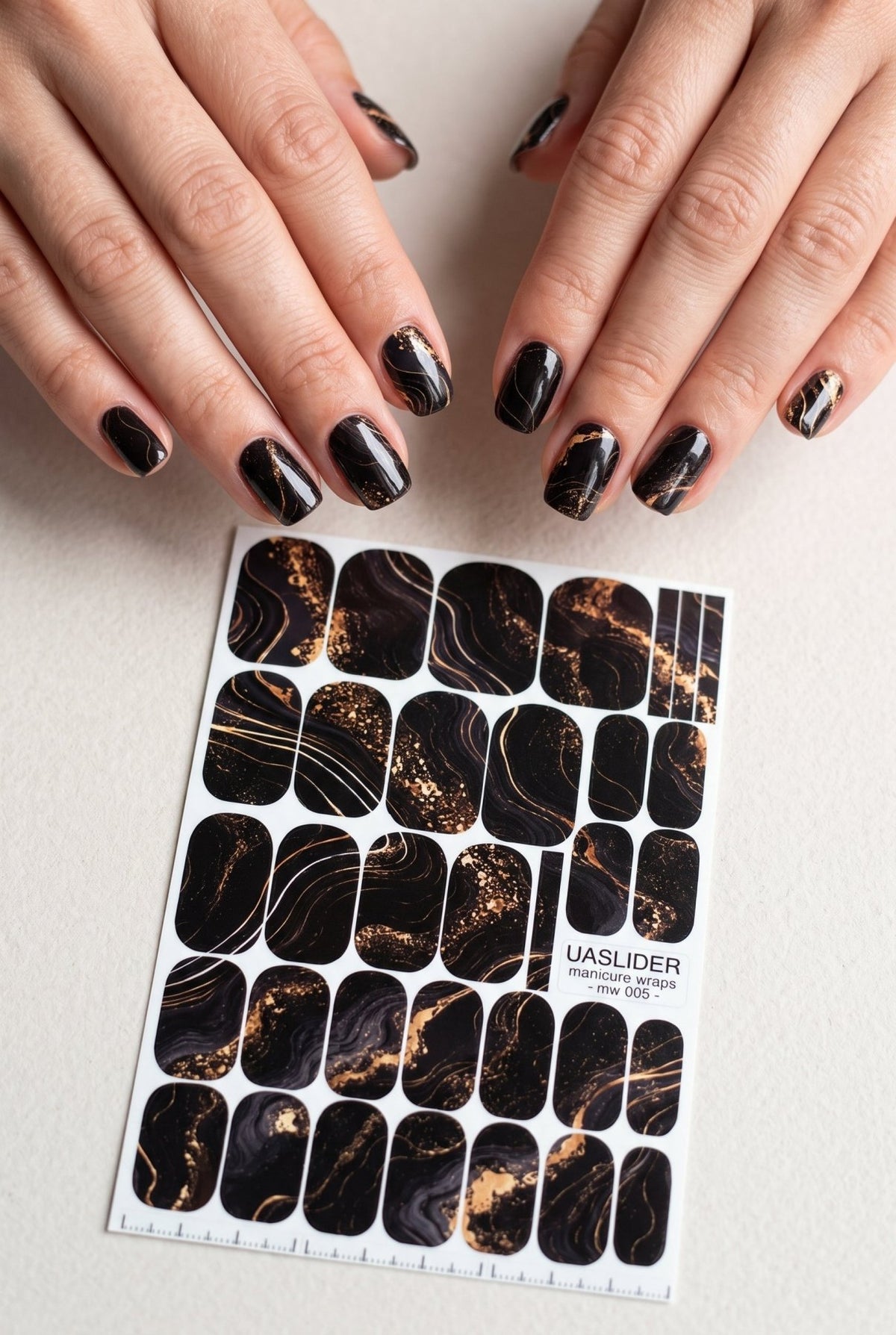 Black Marble Manicure Wraps — Bronze Veins | mw-005 - UASLIDER
