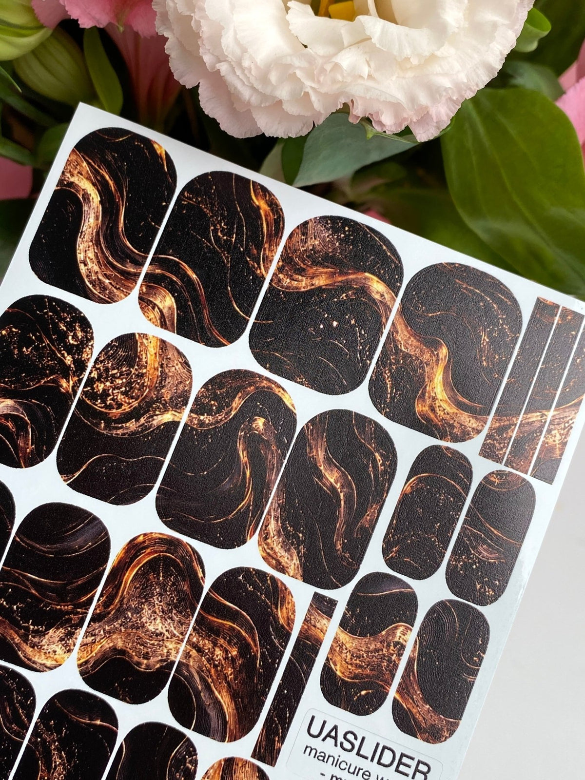 Black Marble Manicure Wraps — Copper Swirls | mw-027 - UASLIDER