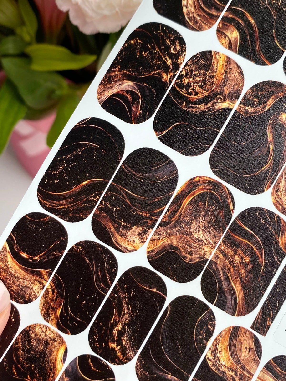 Black Marble Manicure Wraps — Copper Swirls | mw-027 - UASLIDER