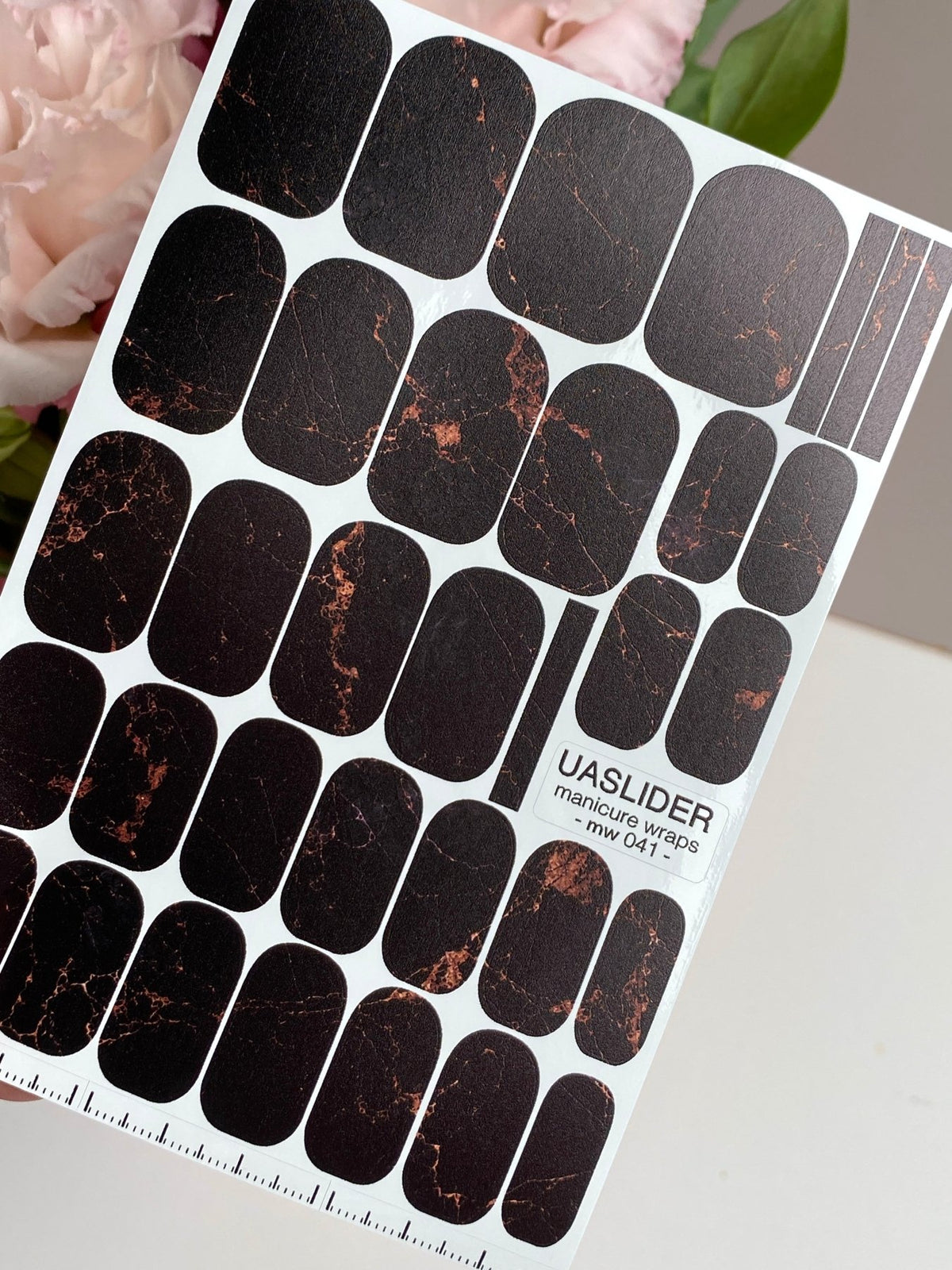 Black Marble Manicure Wraps — Copper Veining | mw-041 - UASLIDER
