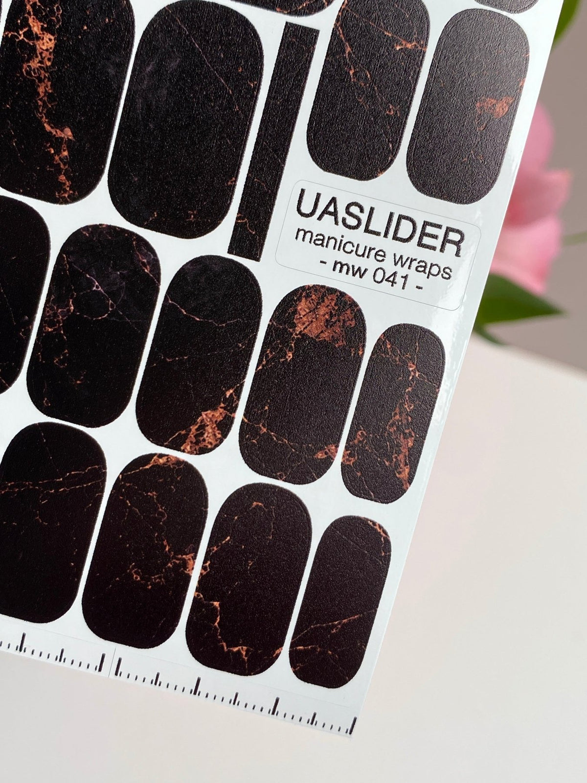 Black Marble Manicure Wraps — Copper Veining | mw-041 - UASLIDER