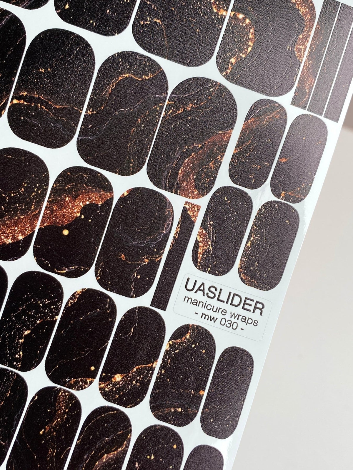 Black Marble Manicure Wraps — Copper Veins | mw-030 - UASLIDER
