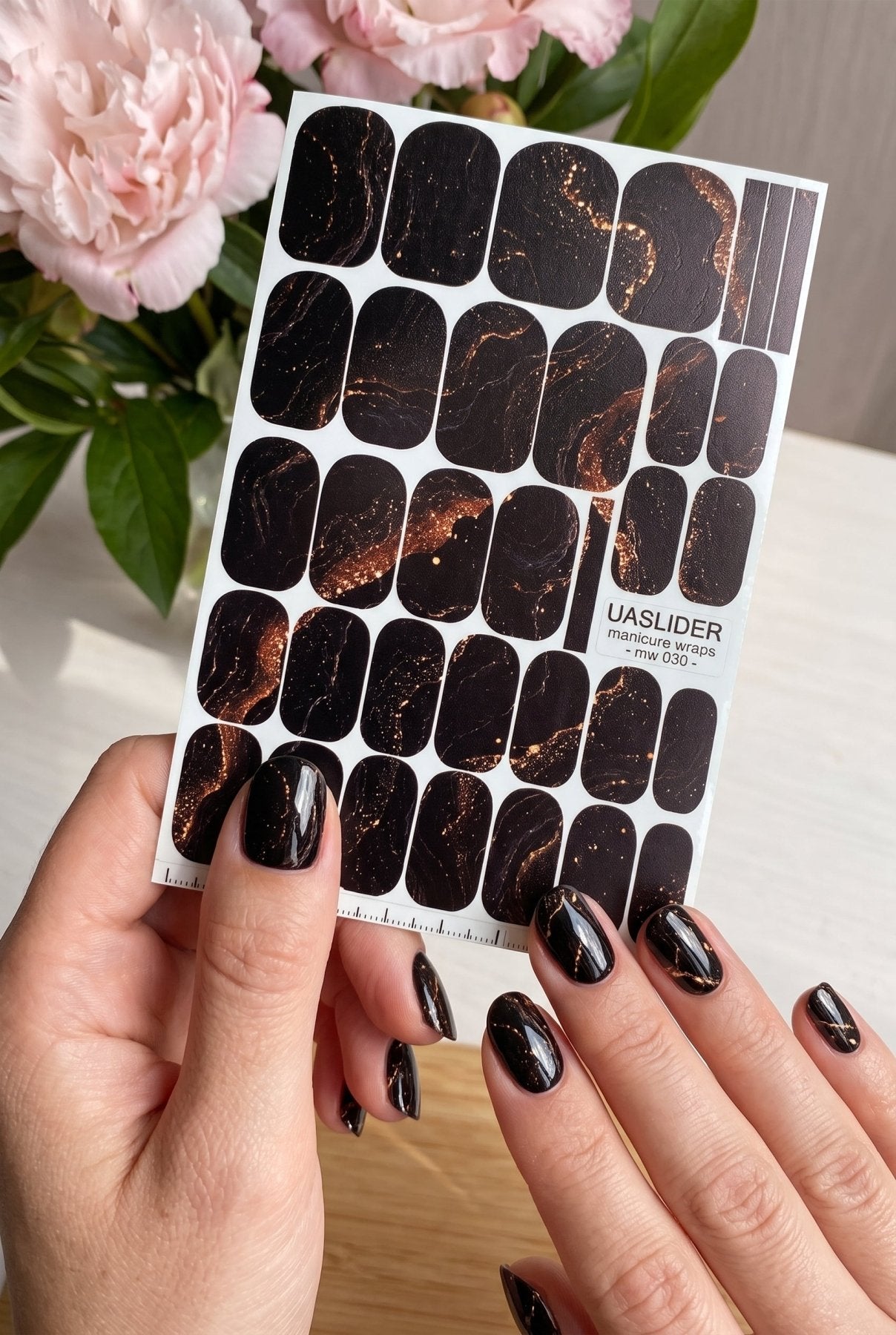 Black Marble Manicure Wraps — Copper Veins | mw-030 - UASLIDER