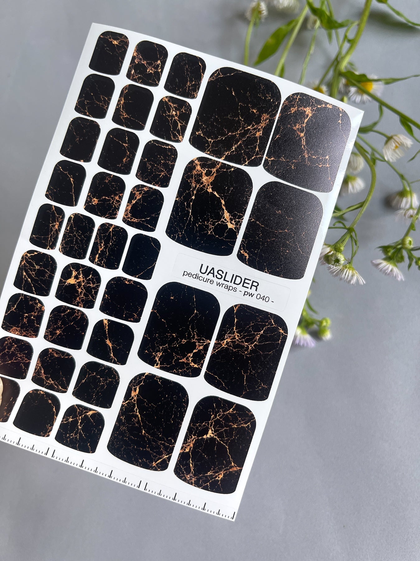Black Marble Pedicure Nail Wraps — Rose Gold Veining | PW-040 - UASLIDER