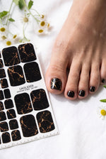 Black Marble Pedicure Nail Wraps — Rose Gold Veining | PW-040 - UASLIDER
