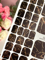Black Marble Pedicure Wraps — Gold Foil Veins | pwg-040 - UASLIDER