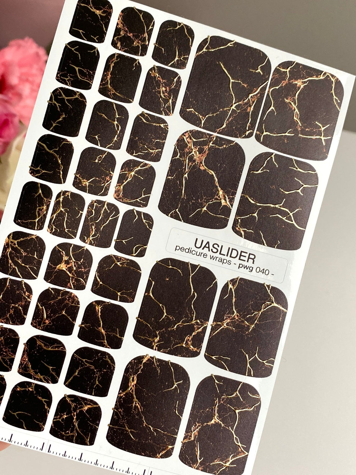 Black Marble Pedicure Wraps — Gold Foil Veins | pwg-040 - UASLIDER