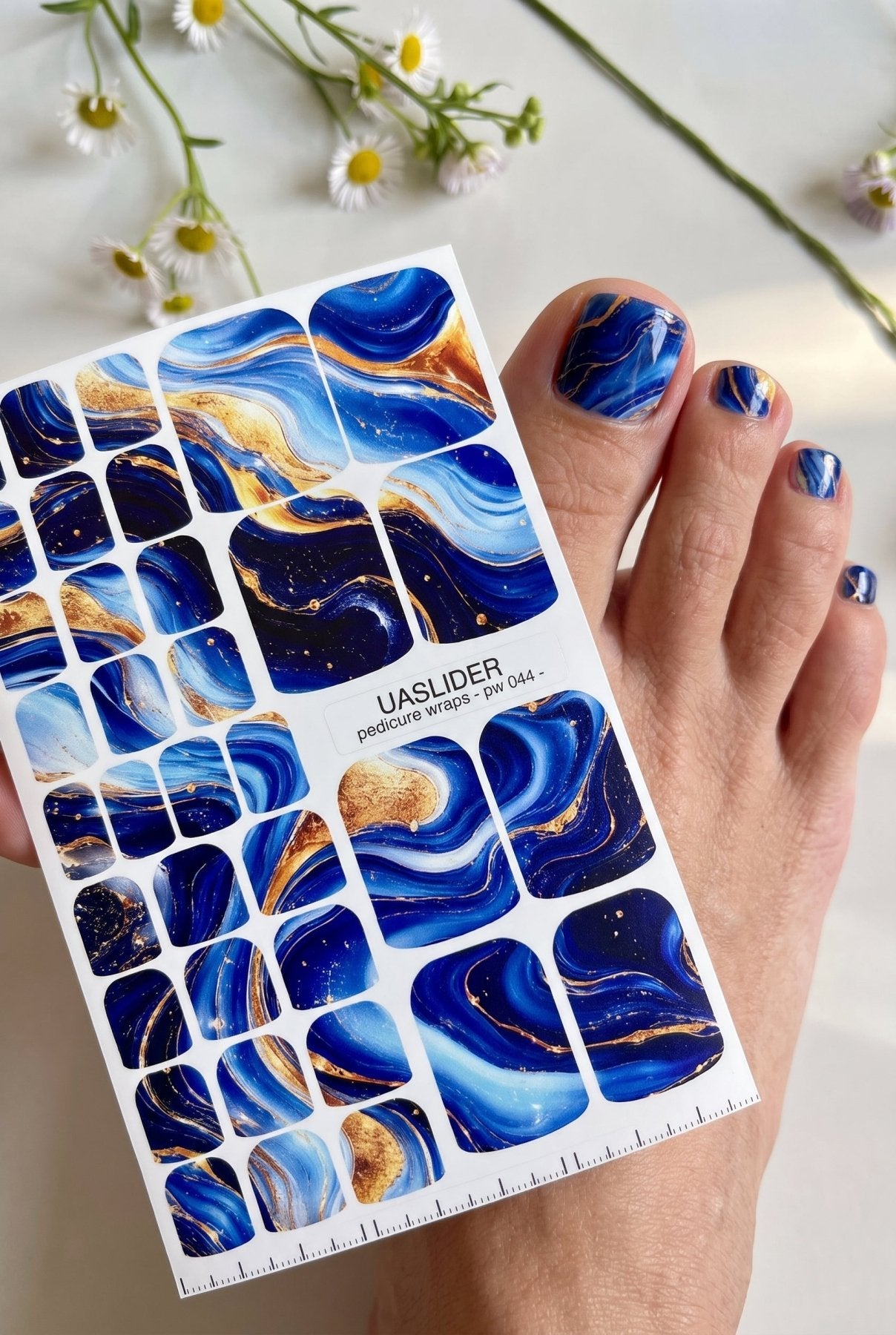 Blue Agate Pedicure Nail Wraps — Navy, Sky Blue & Gold Swirl | PW-044 - UASLIDER