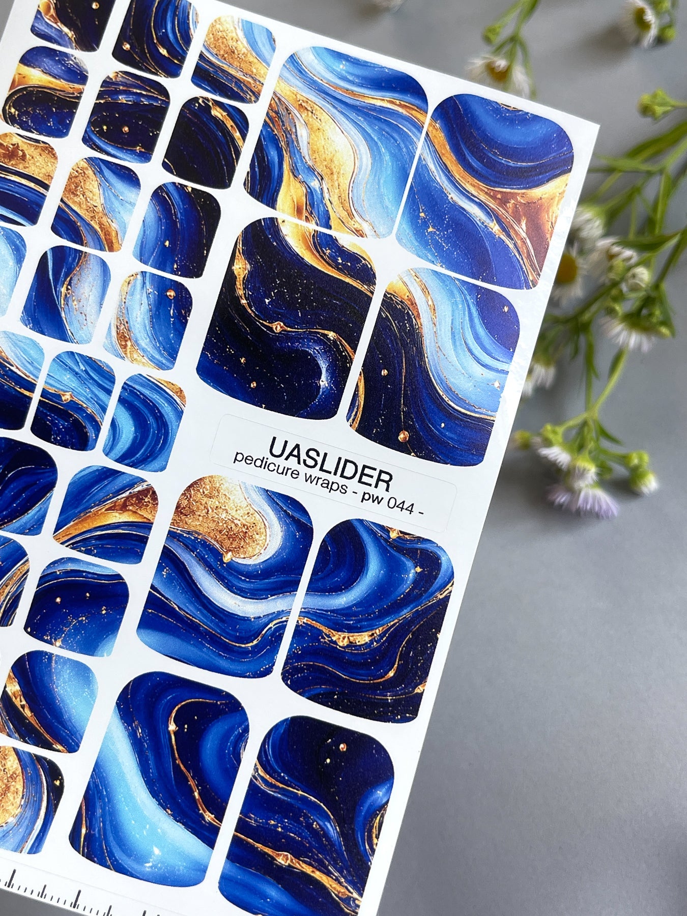 Blue Agate Pedicure Nail Wraps — Navy, Sky Blue & Gold Swirl | PW-044 - UASLIDER