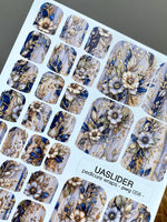 Blue Botanical Pedicure Wraps — Gold Foil Florals | pwg-058 - UASLIDER