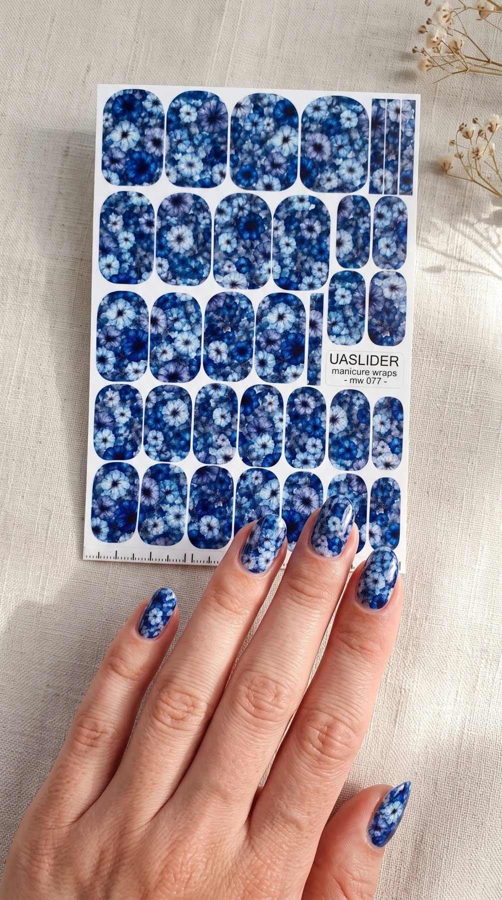 Blue Floral Manicure Nail Wraps — Watercolor Flower Mix | mw-077 - UASLIDER