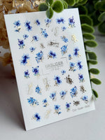 Blue Floral Nail Decals — Watercolor Flowers & Gold Foil | CF-842 - UASLIDER
