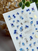 Blue Floral Nail Decals — Watercolor Flowers & Gold Foil | CF-842 - UASLIDER