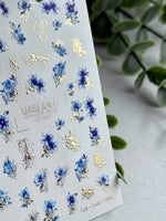 Blue Floral Nail Decals — Watercolor Flowers & Gold Foil | CF-842 - UASLIDER