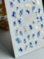 Blue Floral Nail Decals — Watercolor Flowers & Gold Foil | CF-842 - UASLIDER