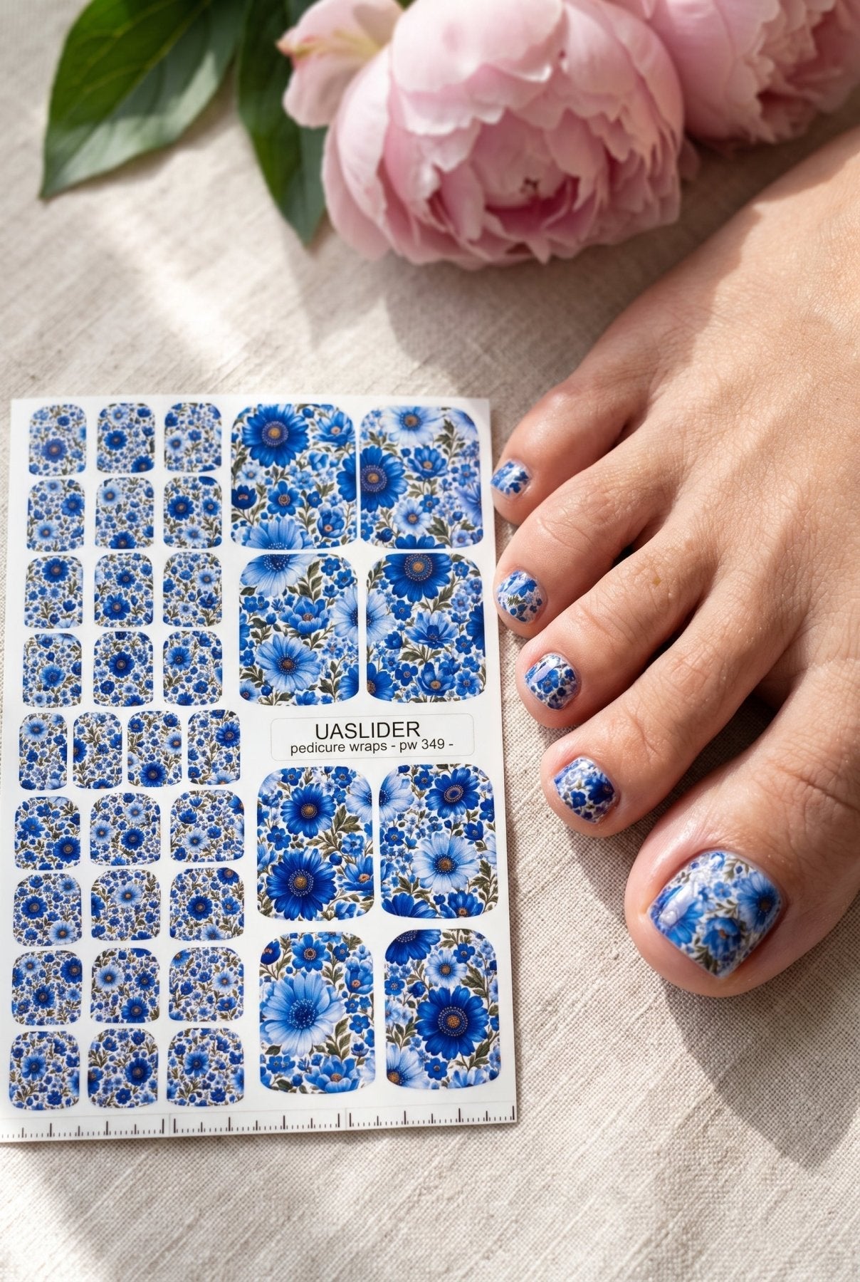 Blue Floral Pedicure Nail Wraps — Cobalt & Sky Blue | pw-349 - UASLIDER