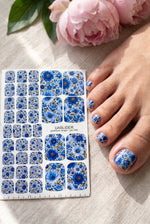 Blue Floral Pedicure Nail Wraps — Cobalt & Sky Blue | pw-349 - UASLIDER