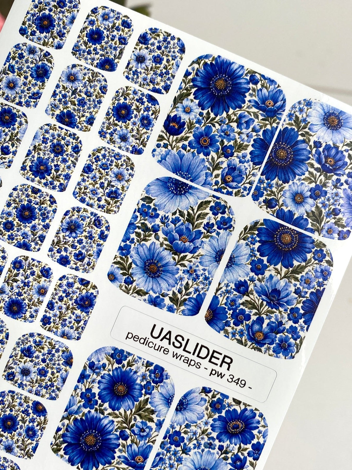 Blue Floral Pedicure Nail Wraps — Cobalt & Sky Blue | pw-349 - UASLIDER