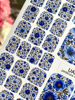 Blue Floral Pedicure Nail Wraps — Cobalt & Sky Blue | pw-349 - UASLIDER