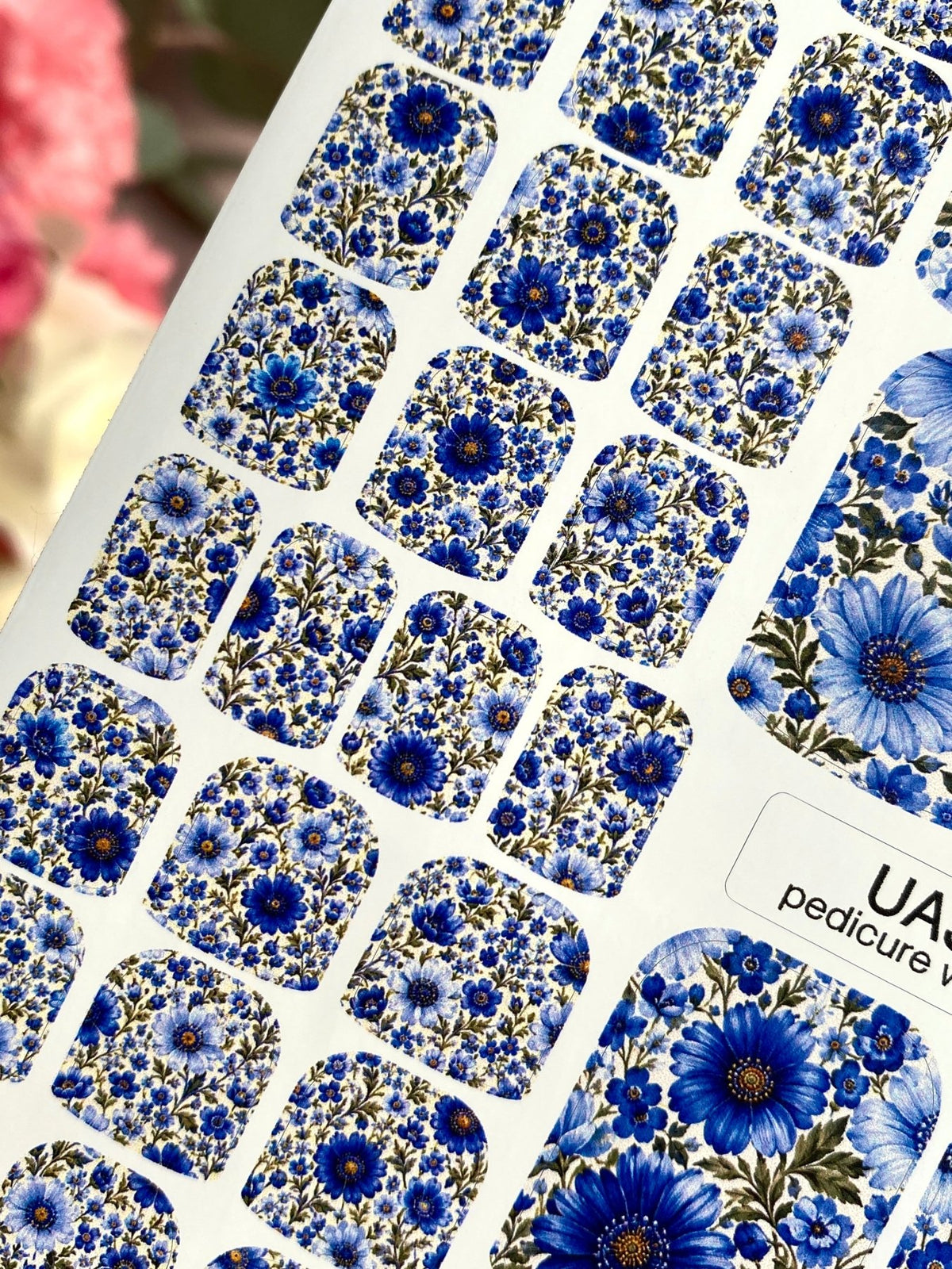 Blue Floral Pedicure Nail Wraps — Cobalt & Sky Blue | pw-349 - UASLIDER