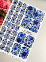 Blue Floral Pedicure Nail Wraps — Cobalt & Sky Blue | pw-349 - UASLIDER
