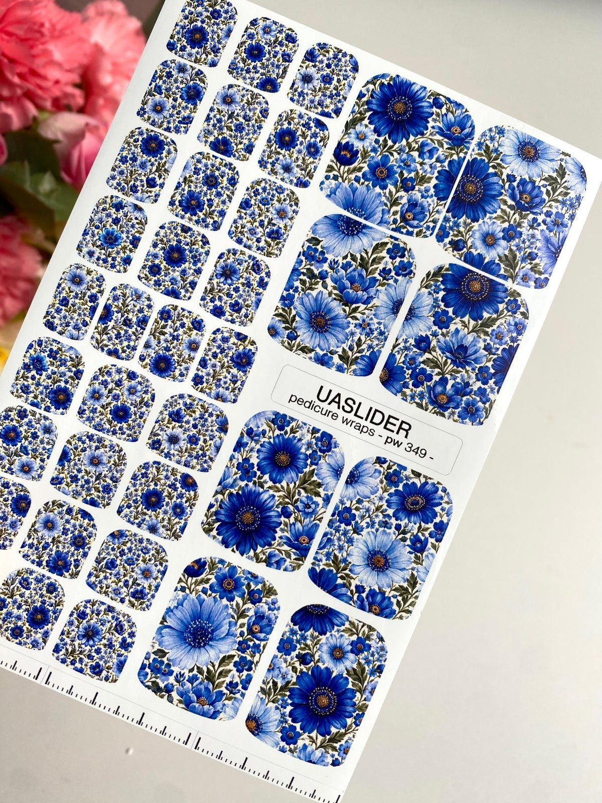 Blue Floral Pedicure Nail Wraps — Cobalt & Sky Blue | pw-349 - UASLIDER