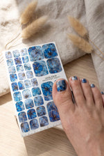 Blue Floral Pedicure Nail Wraps — Gold Foil | pwg-077 - UASLIDER