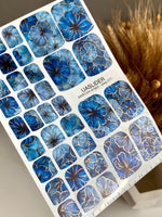 Blue Floral Pedicure Nail Wraps — Gold Foil | pwg-077 - UASLIDER