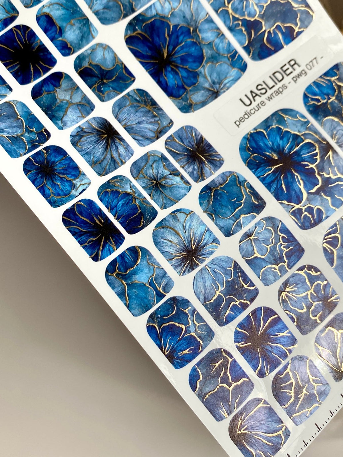 Blue Floral Pedicure Nail Wraps — Gold Foil | pwg-077 - UASLIDER