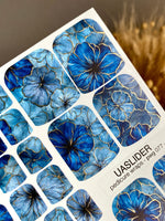 Blue Floral Pedicure Nail Wraps — Gold Foil | pwg-077 - UASLIDER