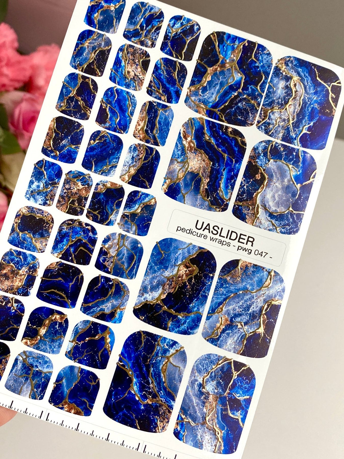 Blue Geode Pedicure Nail Wraps — Gold Foil Marble | pwg-047 - UASLIDER