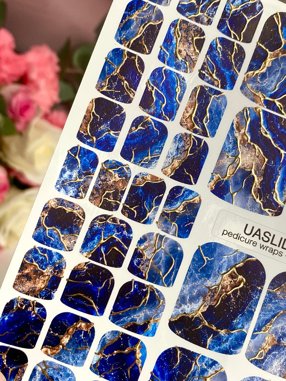 Blue Geode Pedicure Nail Wraps — Gold Foil Marble | pwg-047 - UASLIDER