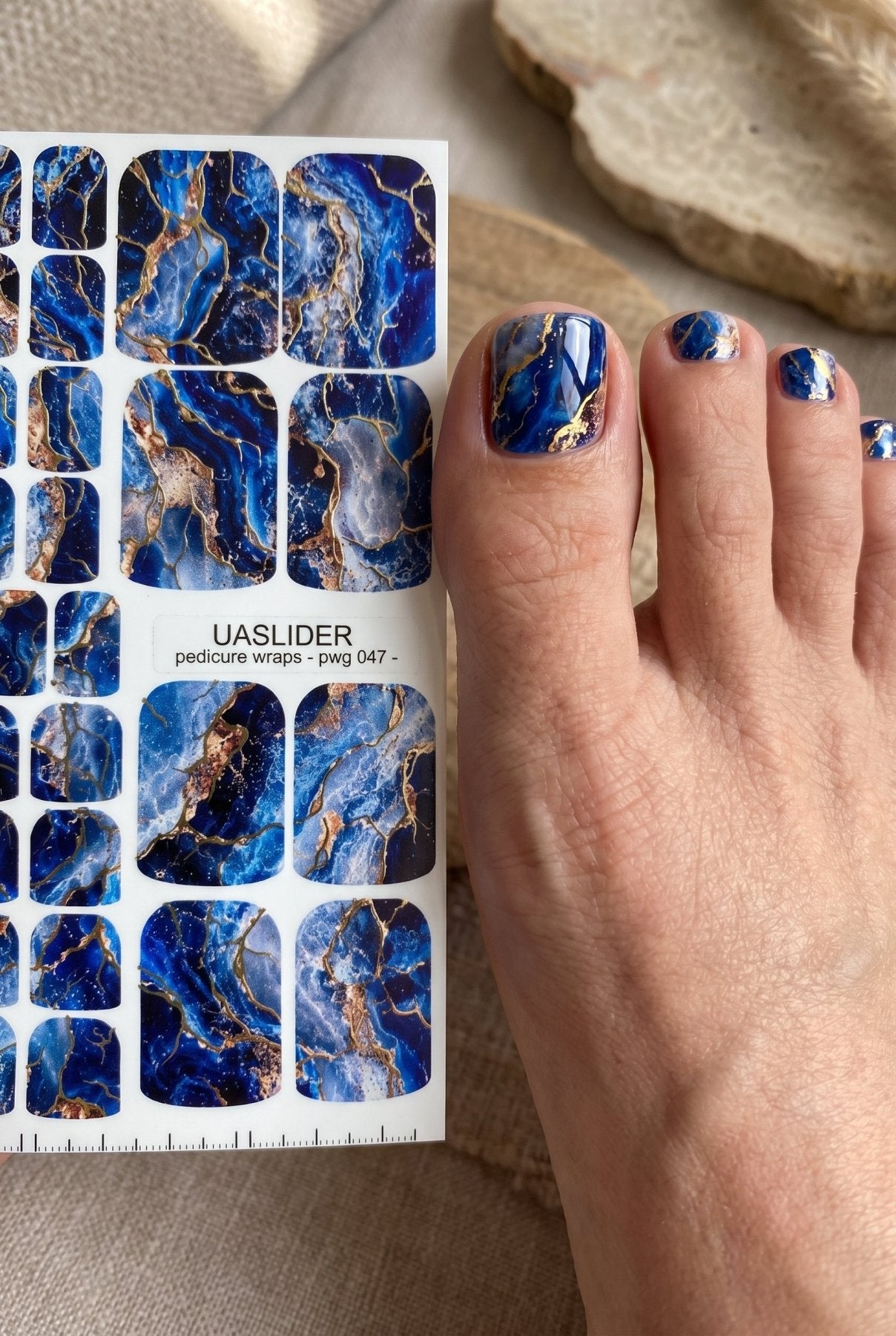 Blue Geode Pedicure Nail Wraps — Gold Foil Marble | pwg-047 - UASLIDER