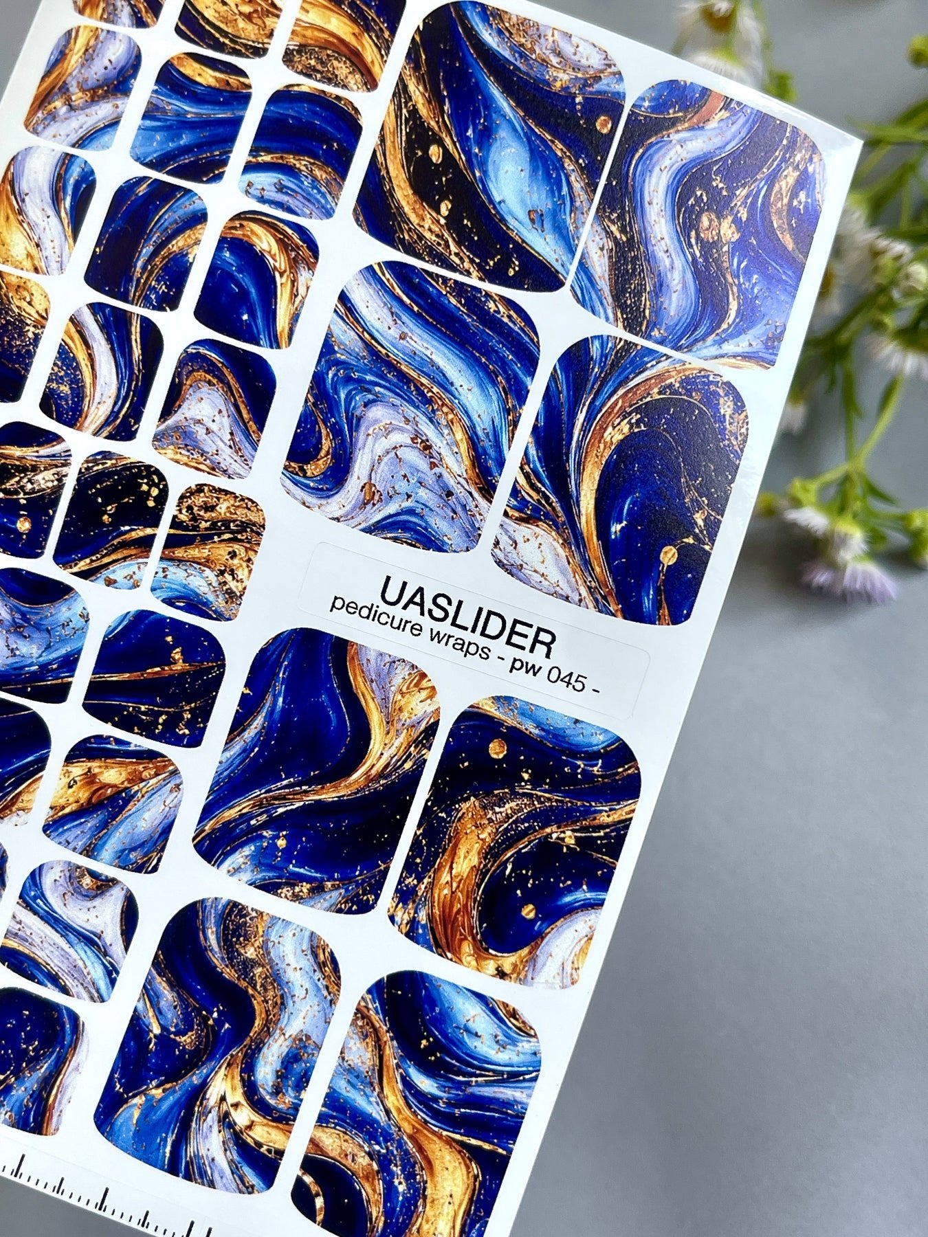 Blue & Gold Marble Pedicure Nail Wraps — Fluid Art Swirl | PW-045 - UASLIDER