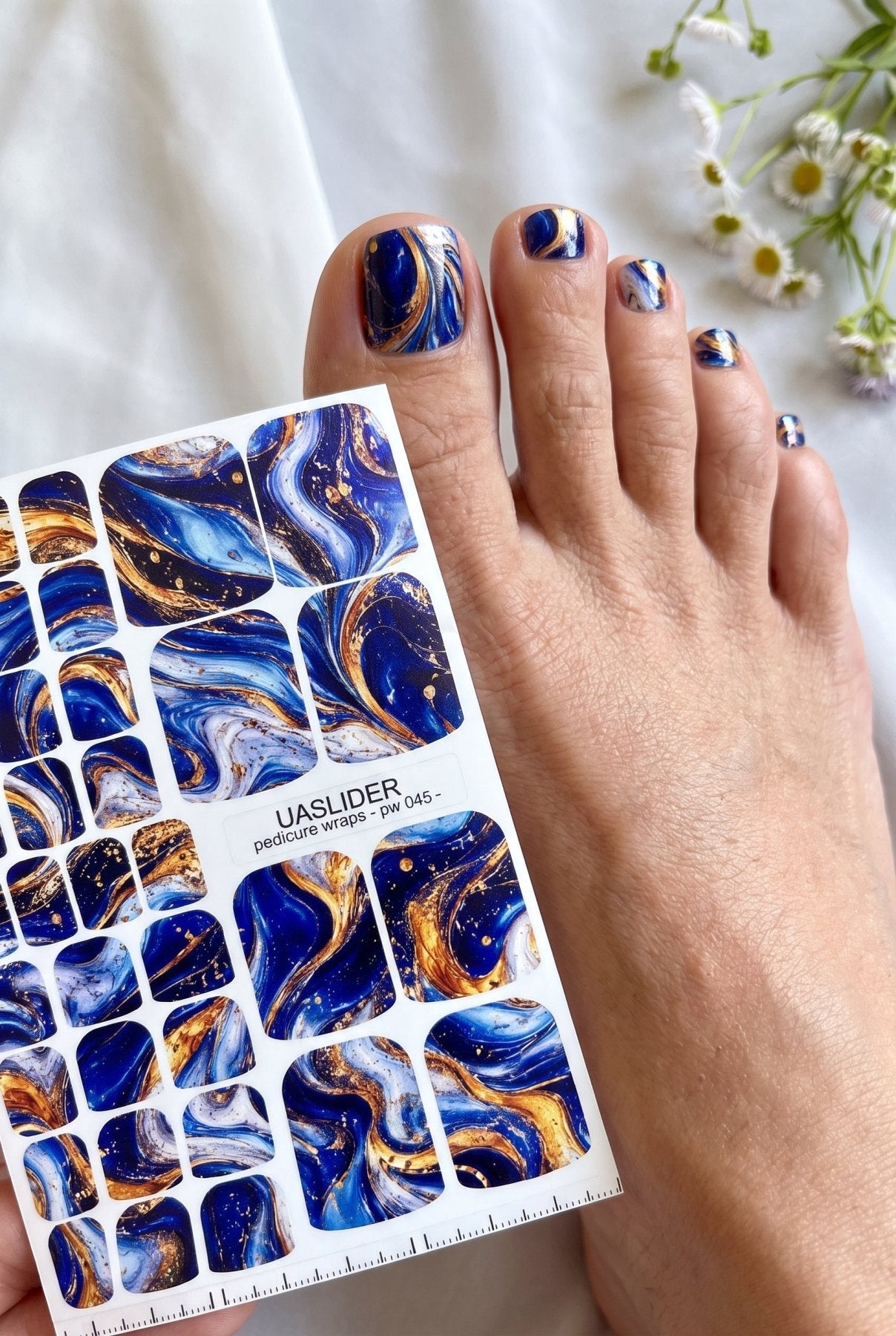 Blue & Gold Marble Pedicure Nail Wraps — Fluid Art Swirl | PW-045 - UASLIDER