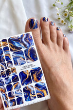 Blue & Gold Marble Pedicure Nail Wraps — Fluid Art Swirl | PW-045 - UASLIDER