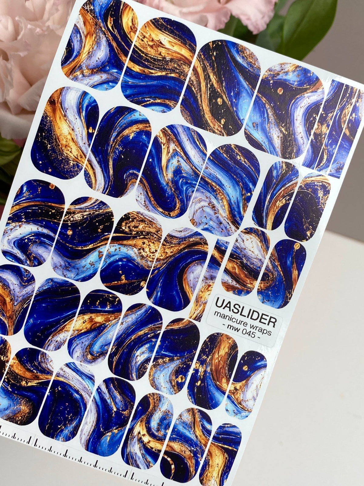 Blue Marble Manicure Nail Wraps — Navy, Sky Blue & Amber | mw-045 - UASLIDER