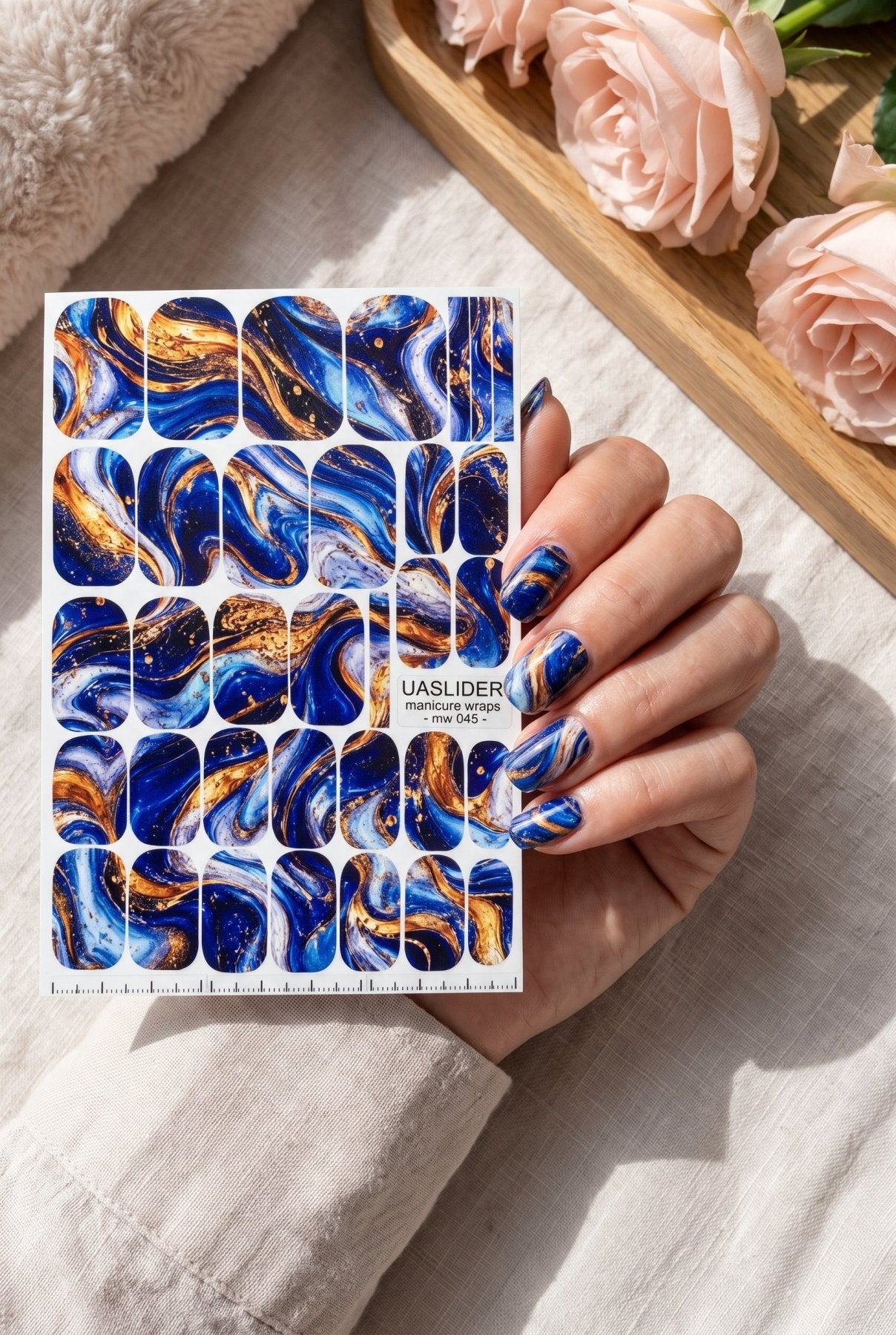 Blue Marble Manicure Nail Wraps — Navy, Sky Blue & Amber | mw-045 - UASLIDER