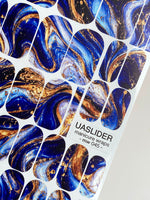 Blue Marble Manicure Nail Wraps — Navy, Sky Blue & Amber | mw-045 - UASLIDER
