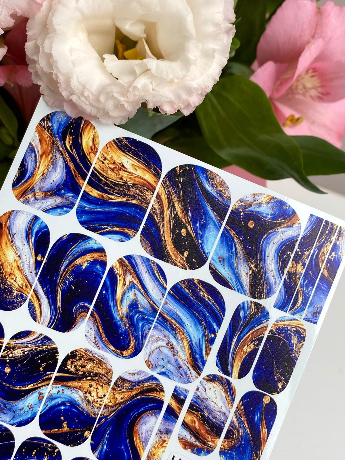 Blue Marble Manicure Nail Wraps — Navy, Sky Blue & Amber | mw-045 - UASLIDER