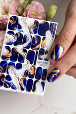 Blue Marble Manicure Nail Wraps — Navy, White & Amber | mw-039 - UASLIDER