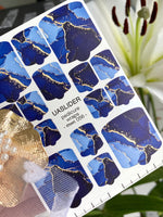 Blue Marble Pedicure Nail Wraps — Navy & Golden Veins | MWC-056 - UASLIDER
