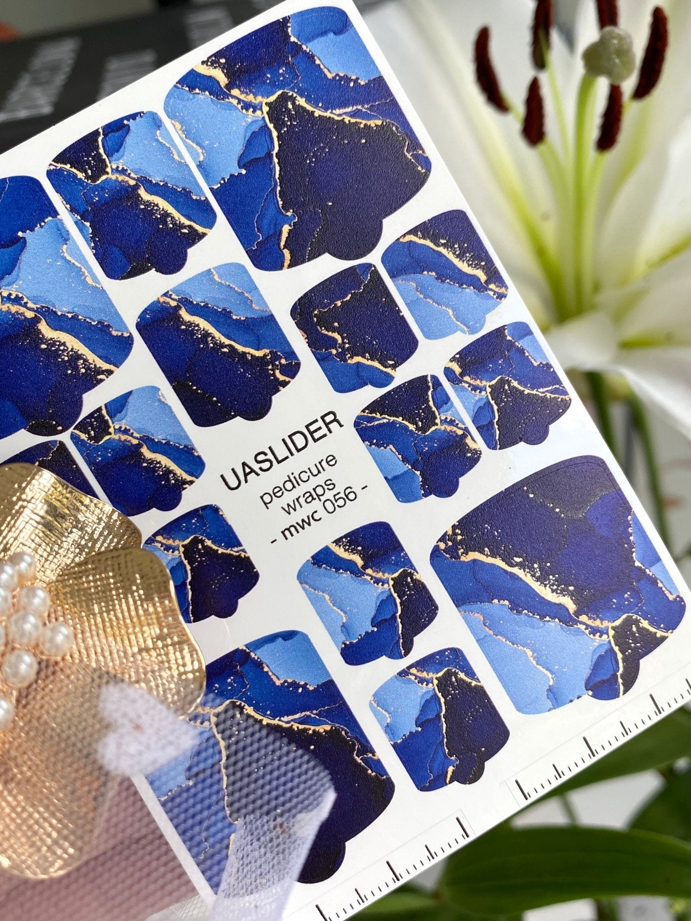 Blue Marble Pedicure Nail Wraps — Navy & Golden Veins | MWC-056 - UASLIDER