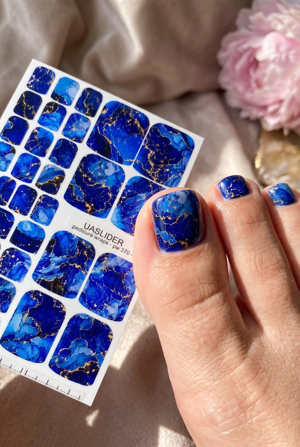 Blue Marble Pedicure Wraps — Navy & Amber Veins | pw-370 - UASLIDER