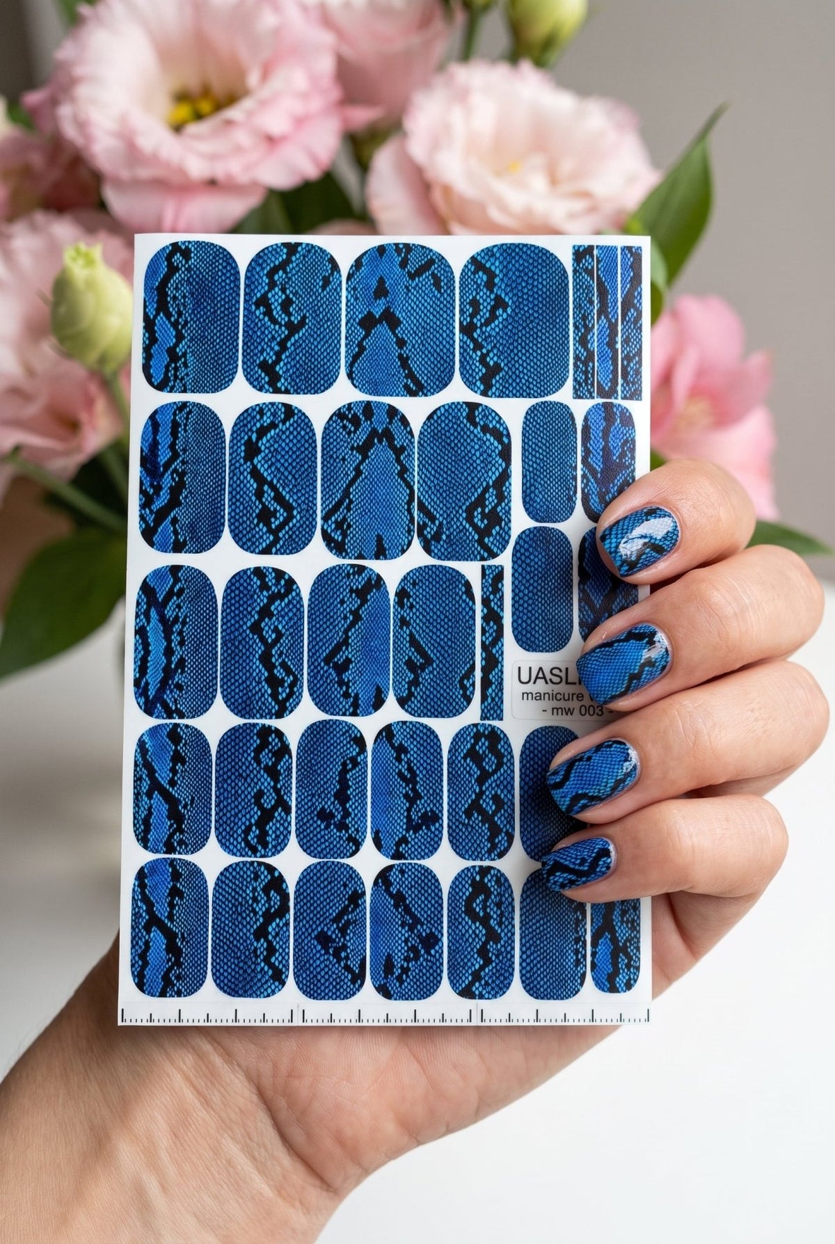 Blue Snakeskin Manicure Wraps — Black Reptile Print | mw-003 - UASLIDER