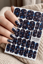 Blue Snowflake Manicure Wraps — White on Black | mw-332 - UASLIDER